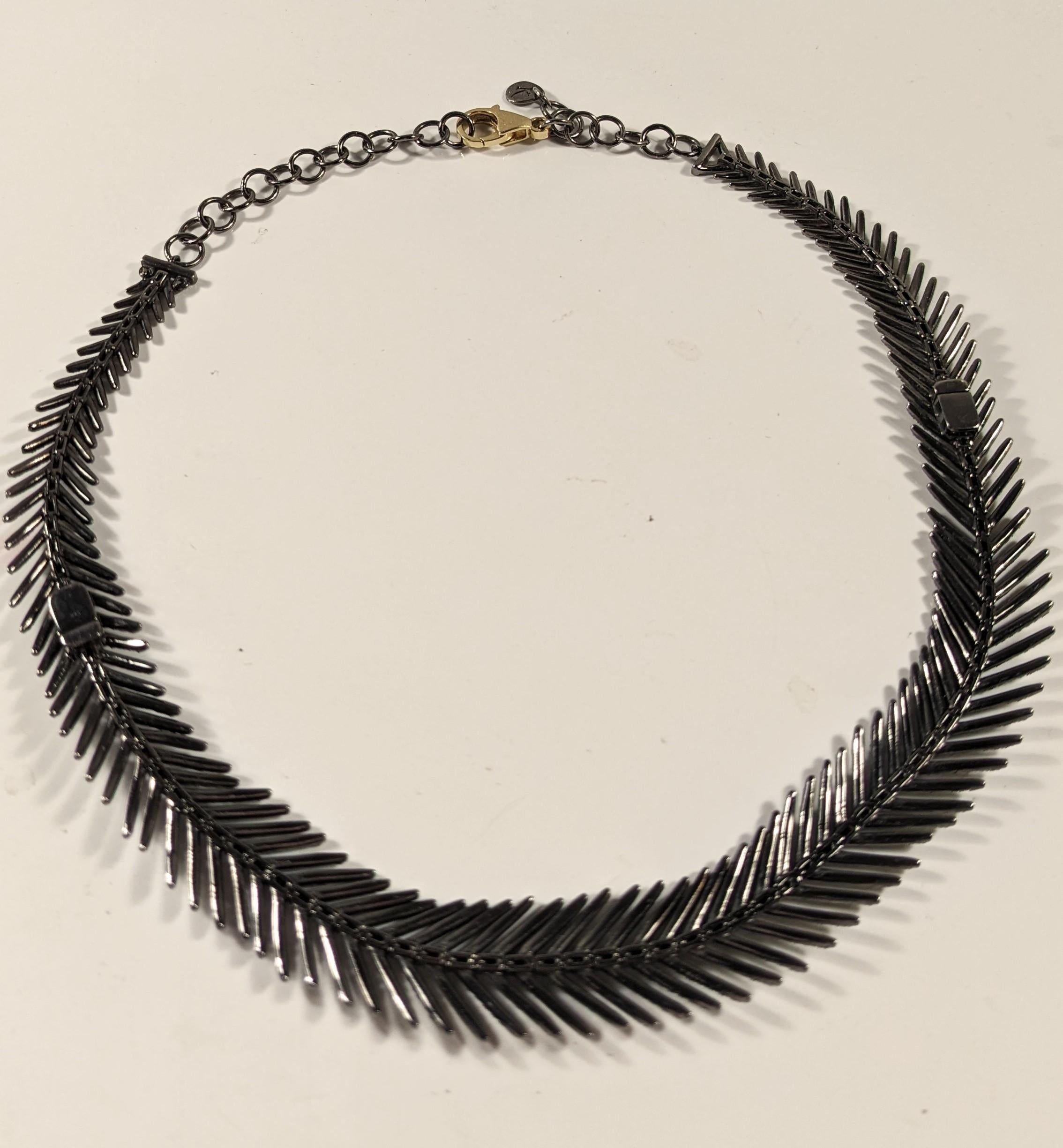 Contemporary Feather Necklace & Bracelet in 18k White Gold, Silver, Diamonds & Tsavorites For Sale
