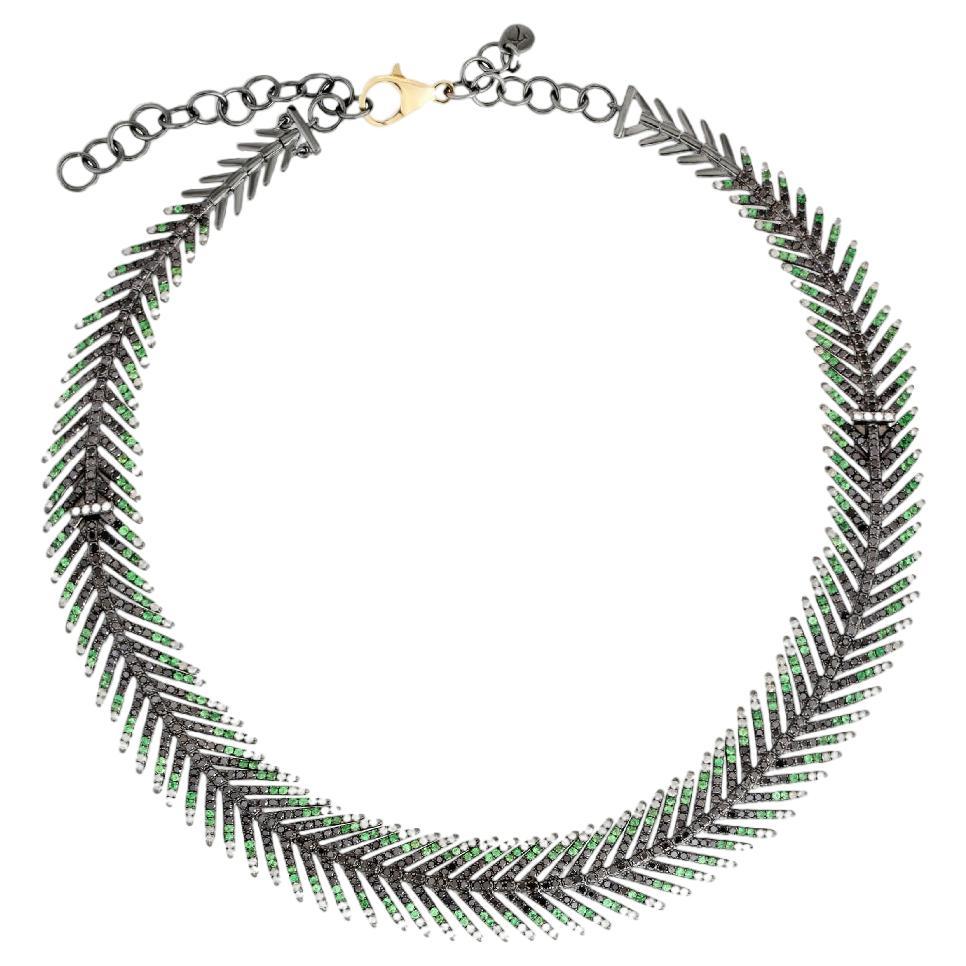 Feather Necklace & Bracelet in 18k White Gold, Silver, Diamonds & Tsavorites For Sale