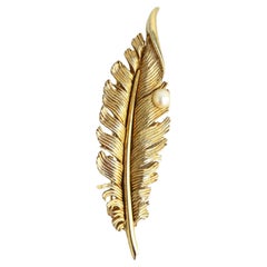 Feather Pin Brooch Cultured Pearl Marcel Boucher