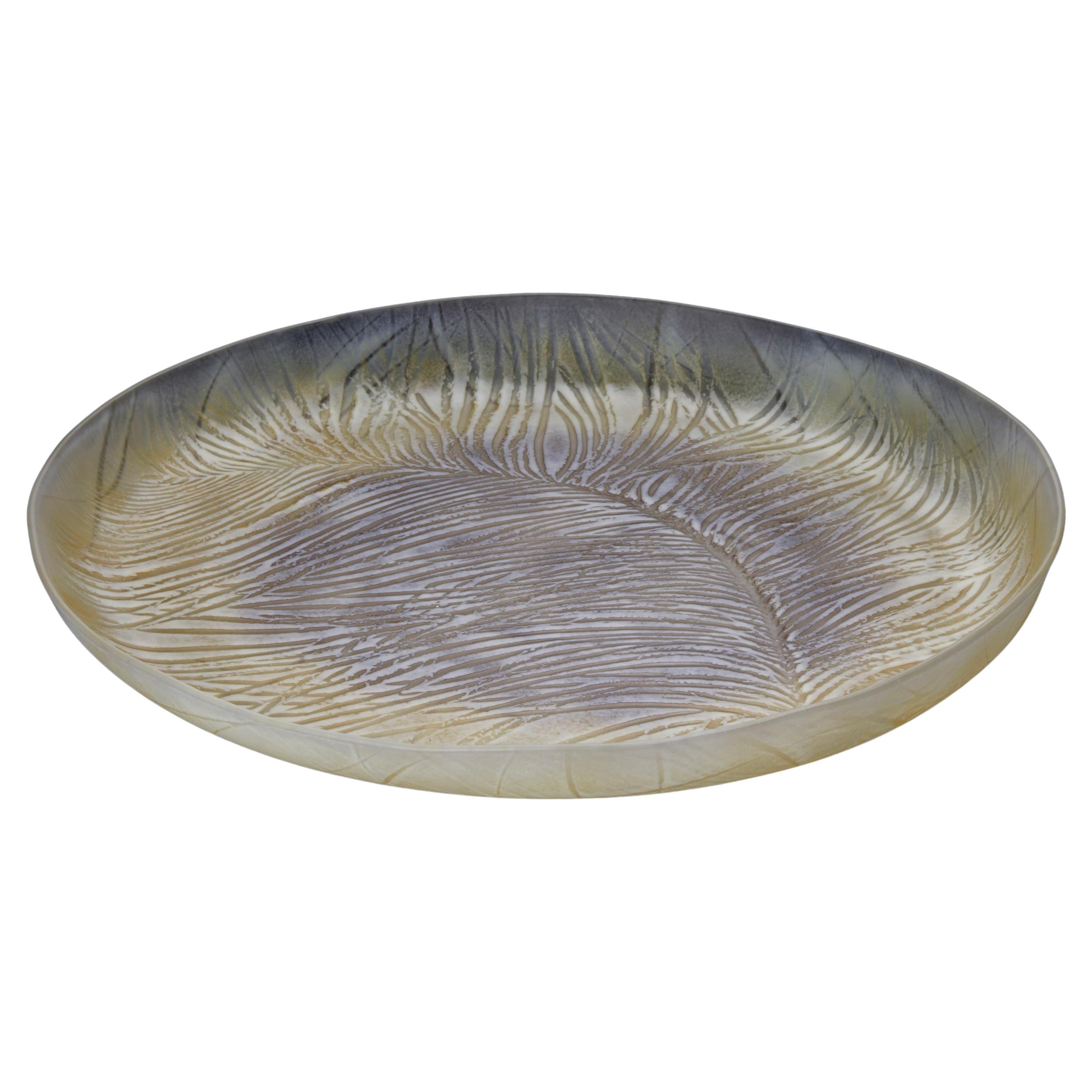 Feather Platter I, a Glass Platter in Brown & Earthy Colours by Amanda Simmons For Sale