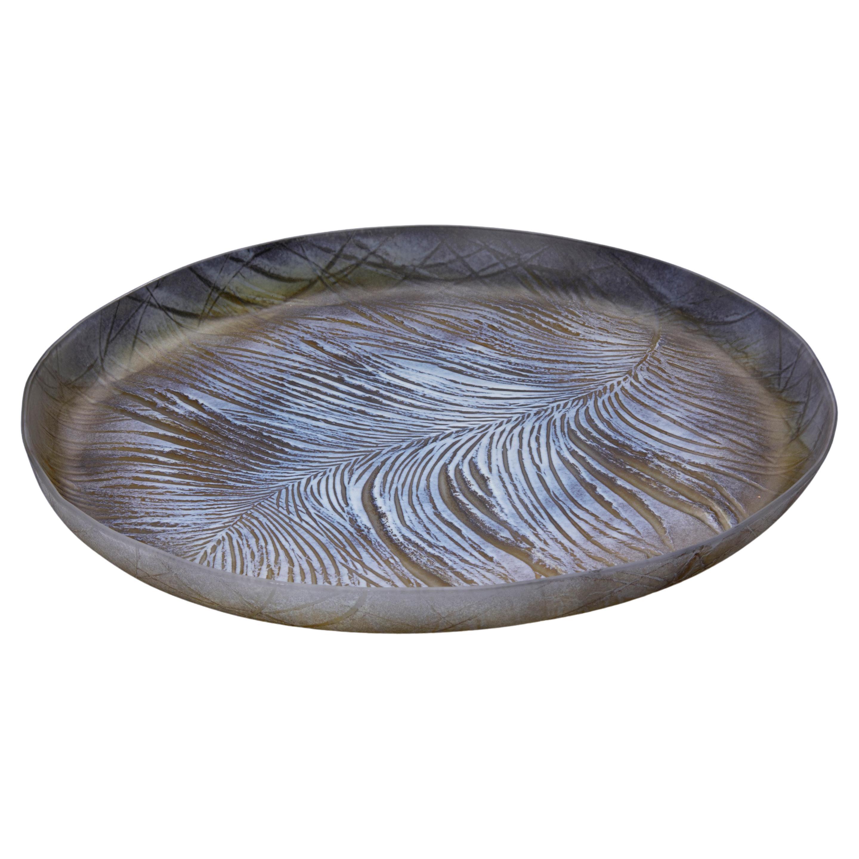 Feather Platter II, a Glass Platter in Brown & Earthy Colours by Amanda Simmons For Sale