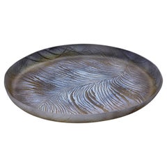 Feather Platter II, a Glass Platter in Brown & Earthy Colours by Amanda Simmons