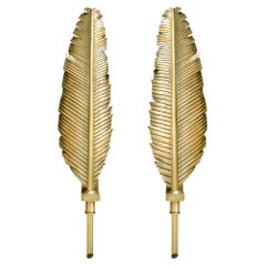 Feather-Shaped Brass Wall Sconces in the Style of Maison Jansen, 60 cm