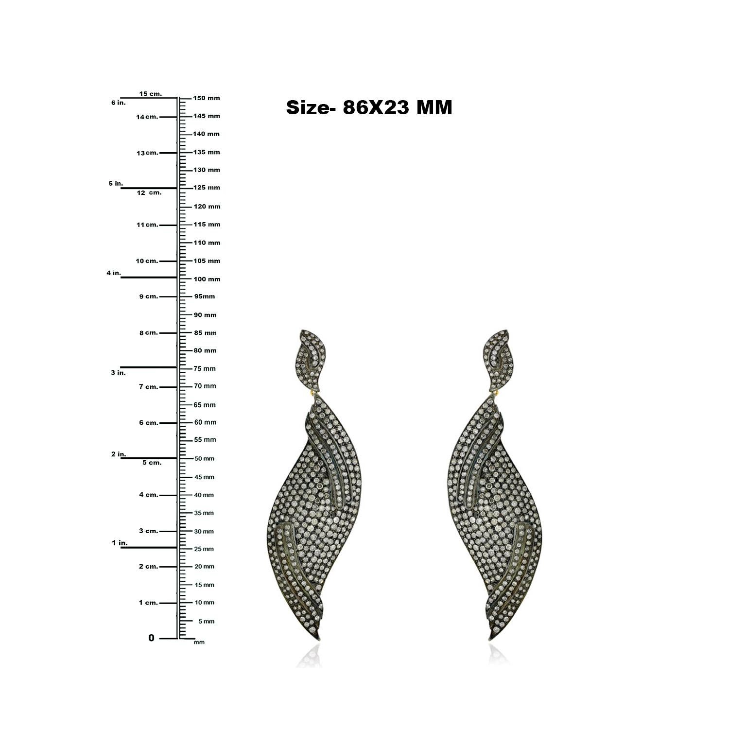 Federförmige Ohrringe mit Pavé-Diamanten aus 14 Karat Gelbgold und Silber im Zustand „Neu“ im Angebot in New York, NY