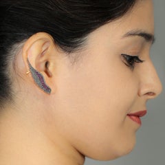 Manschettenknöpfe in Federform mit Rubin und Diamanten aus 18 Karat Gold und Silber mit Pavé-Fassung