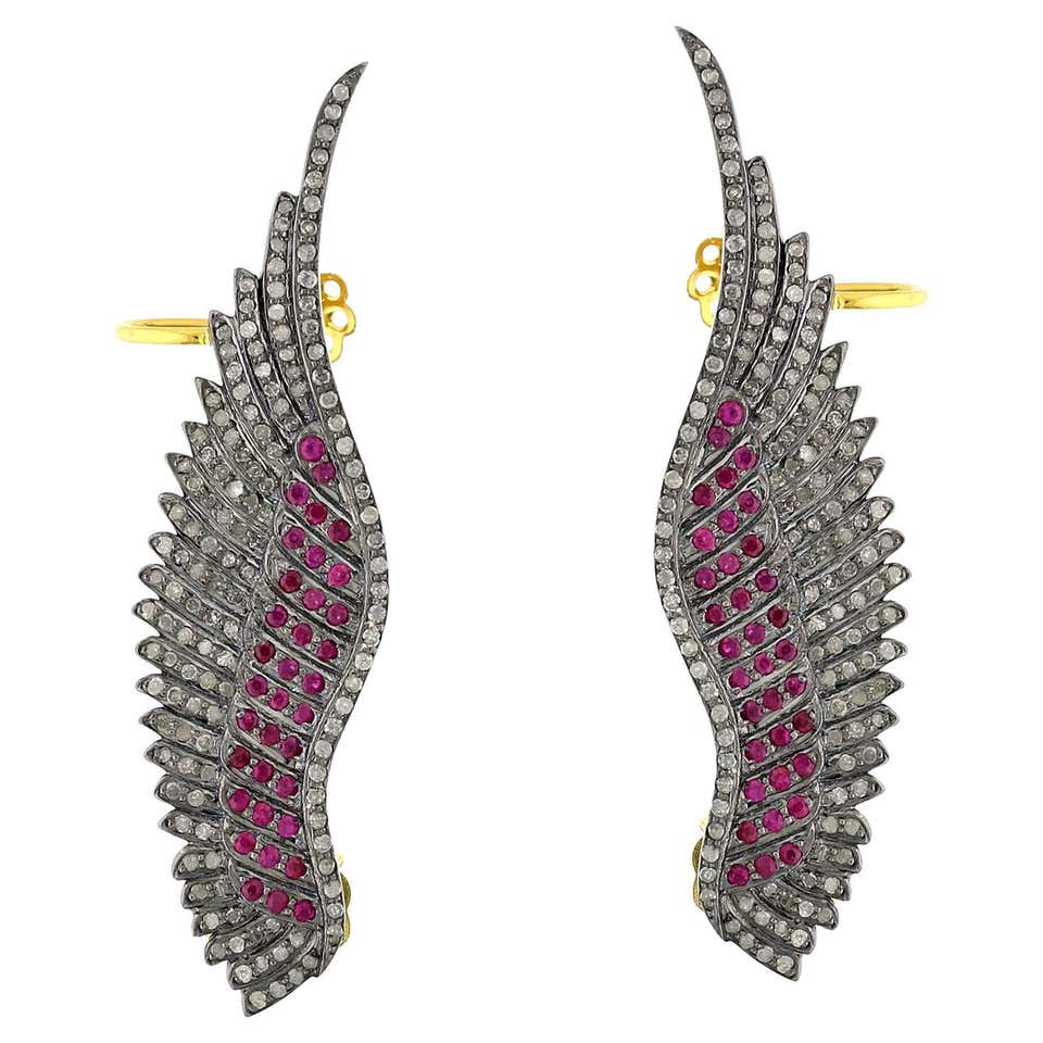 Ruby Ear Thread Chain Earrings With Diamonds Made In 18k Yellow Gold ...