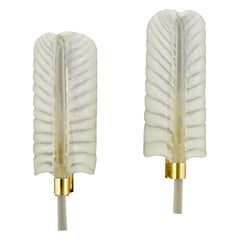 Feather Shaped Glass and Brass Sconces André Arbus for Veronese Midcentury, Pair