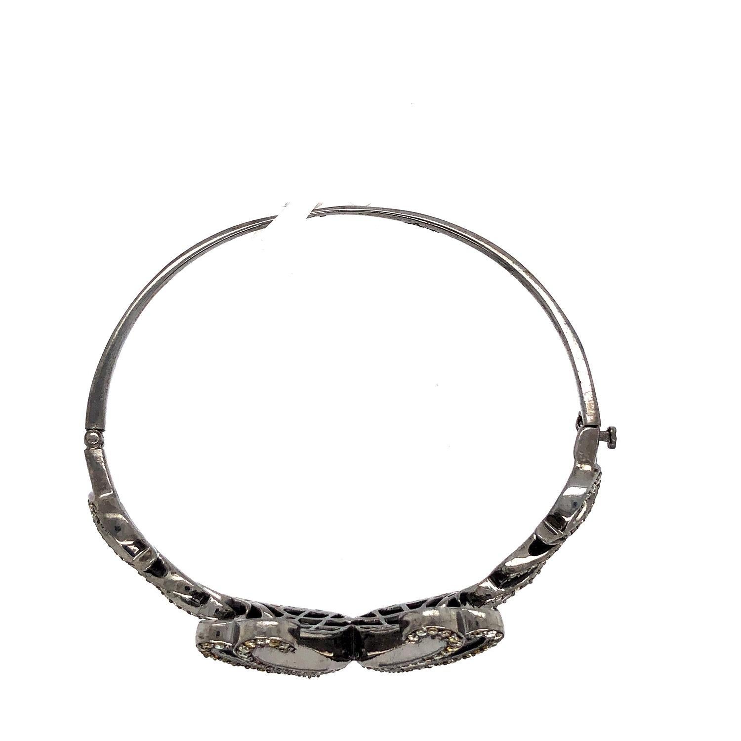 Mixed Cut Feather Shaped Palm Bracelet With Pave Diamonds Made In 18k Gold & Silver For Sale