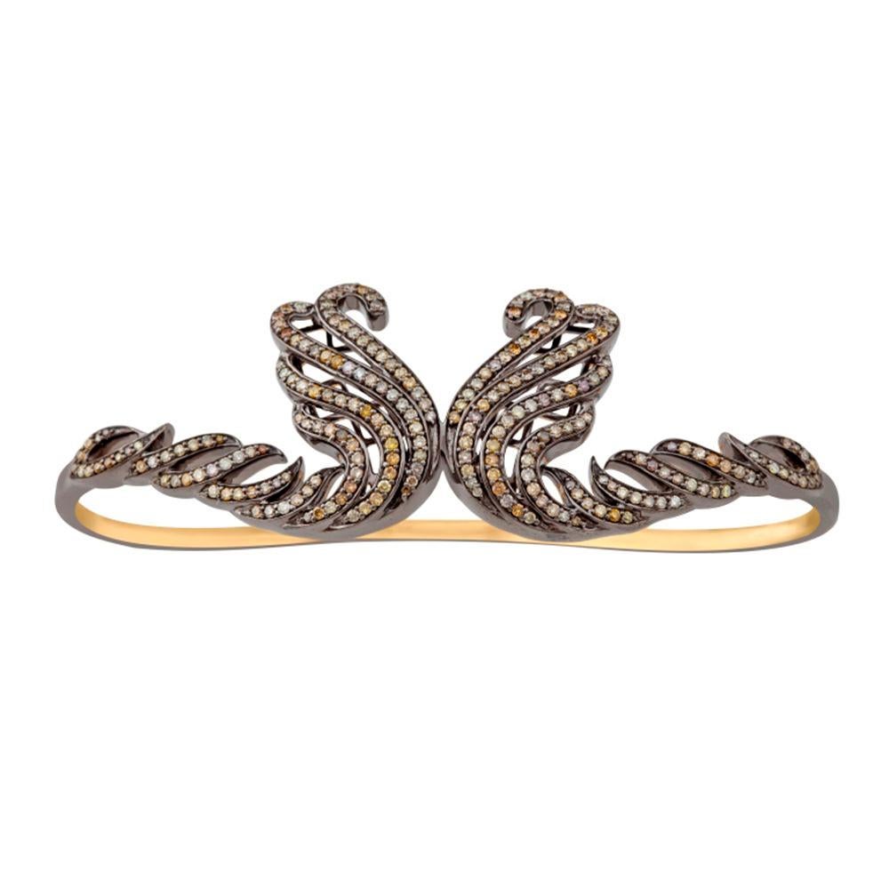 Bracciale con palme a forma di piuma e pavé di diamanti in oro e argento 18k In condizioni Nuovo in vendita a New York, NY