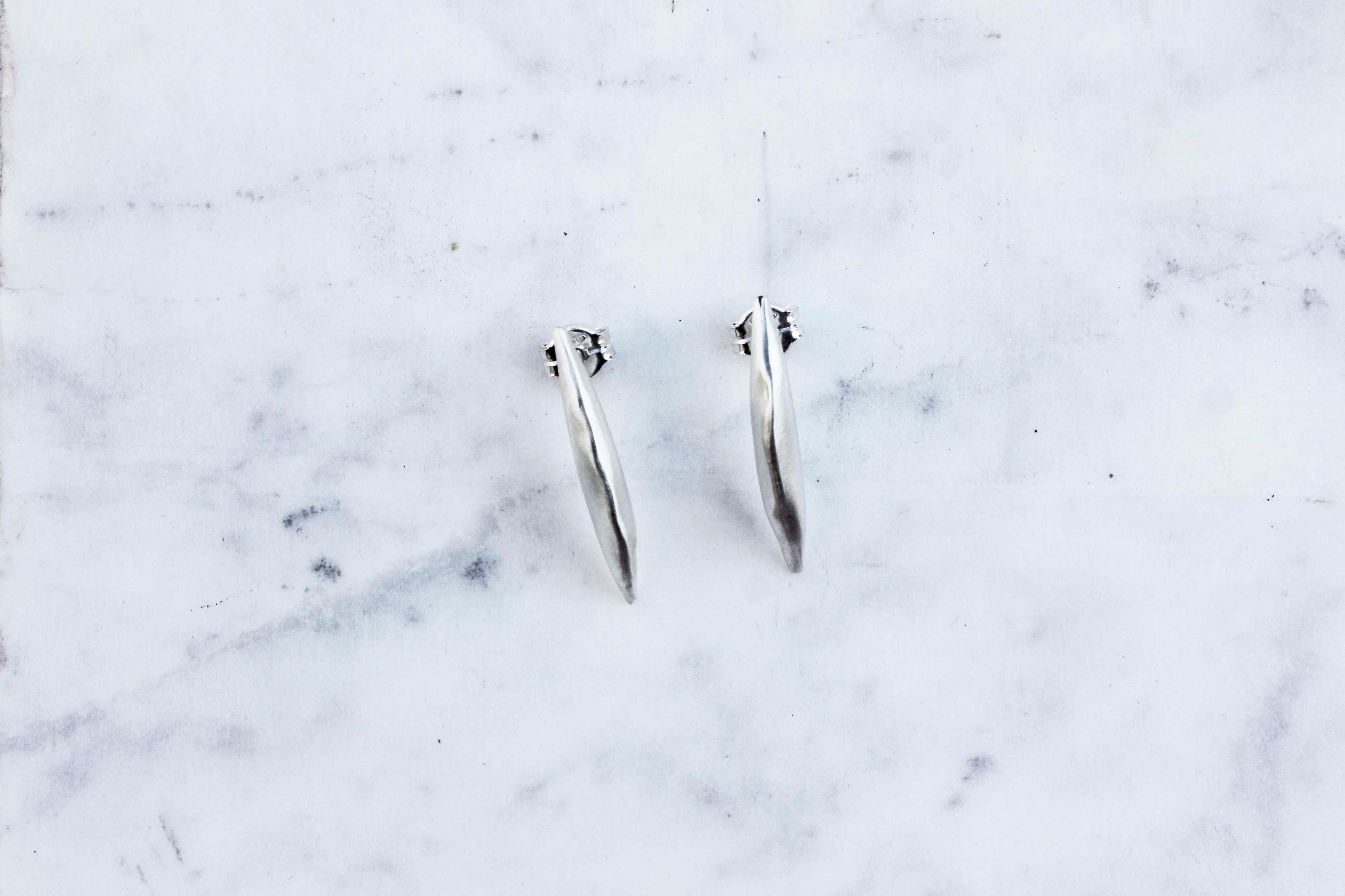 Contemporary Feather Silver Earrings For Sale