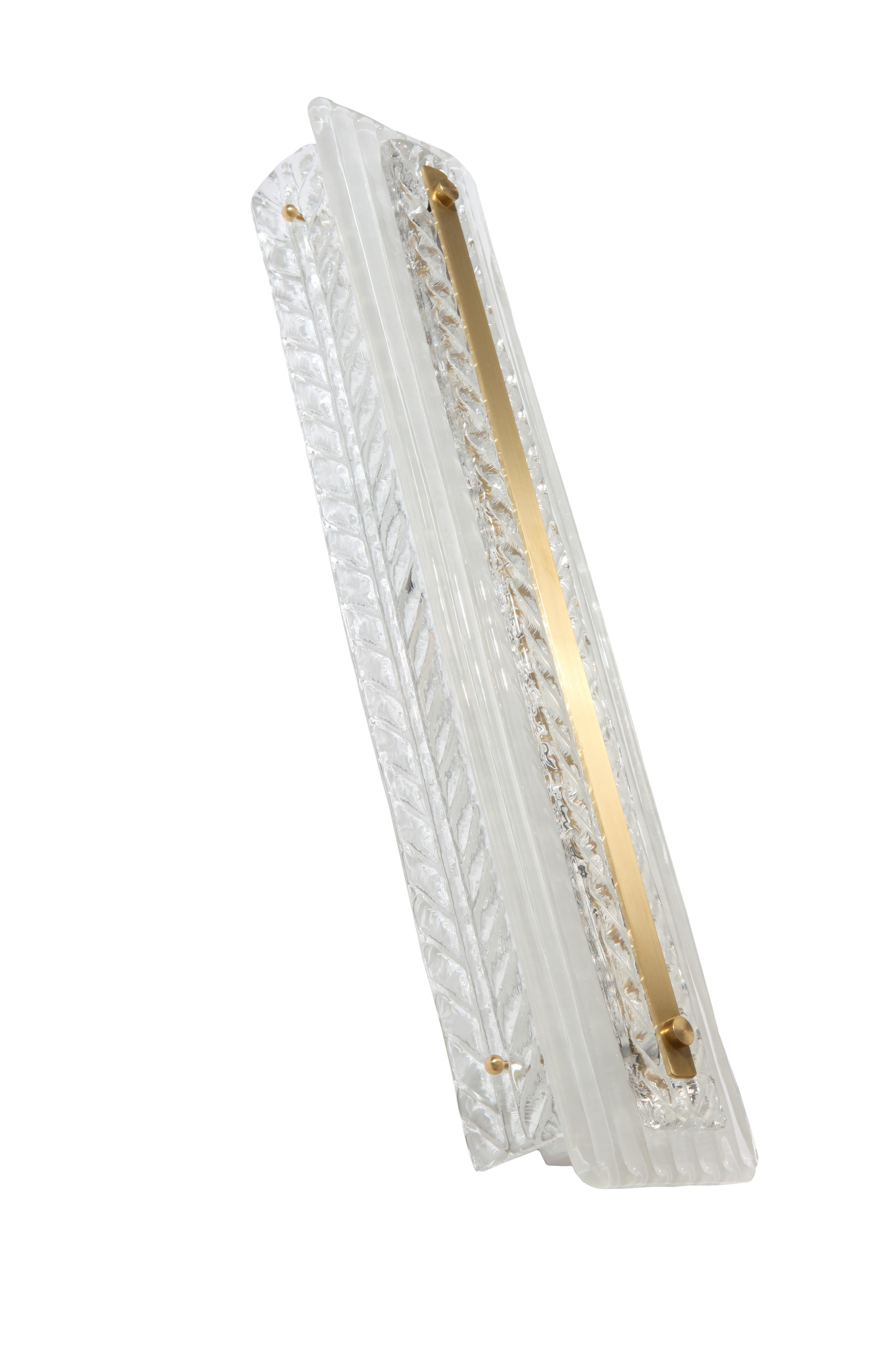 Feather Wall Sconce in Murano Glass with Brass Strip Detail (US Specification) 1