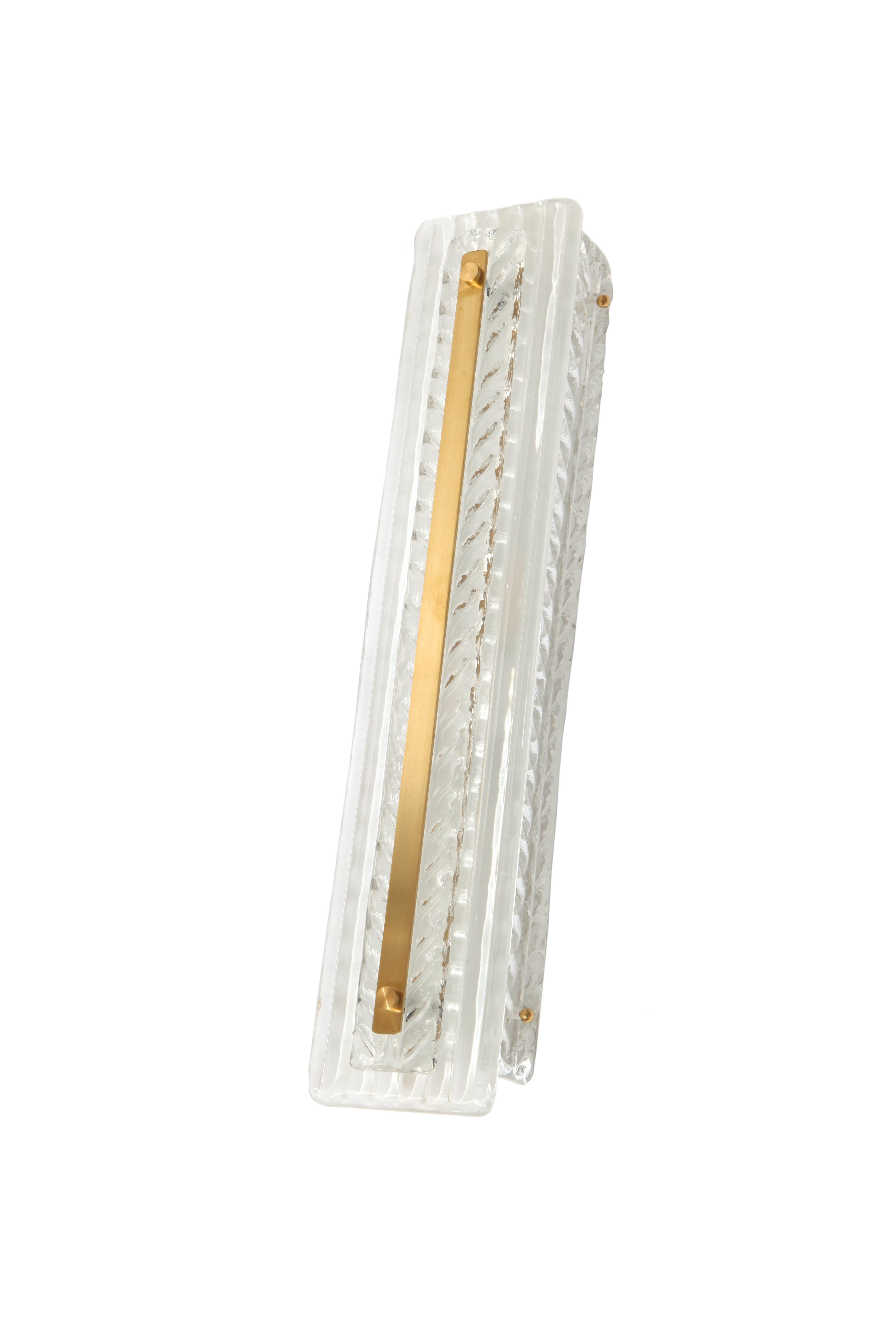 Contemporary Feather Wall Sconce in Murano Glass with Brass Strip Detail (US Specification)
