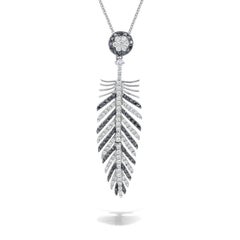 Native Feather Pendant Necklace in 18kt White with Gold Black and White Diamonds