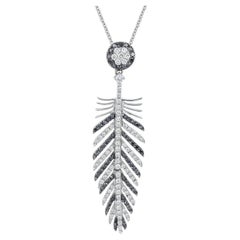 Feather Wing Pendant Necklace in 18kt White Gold with Black and White Diamonds