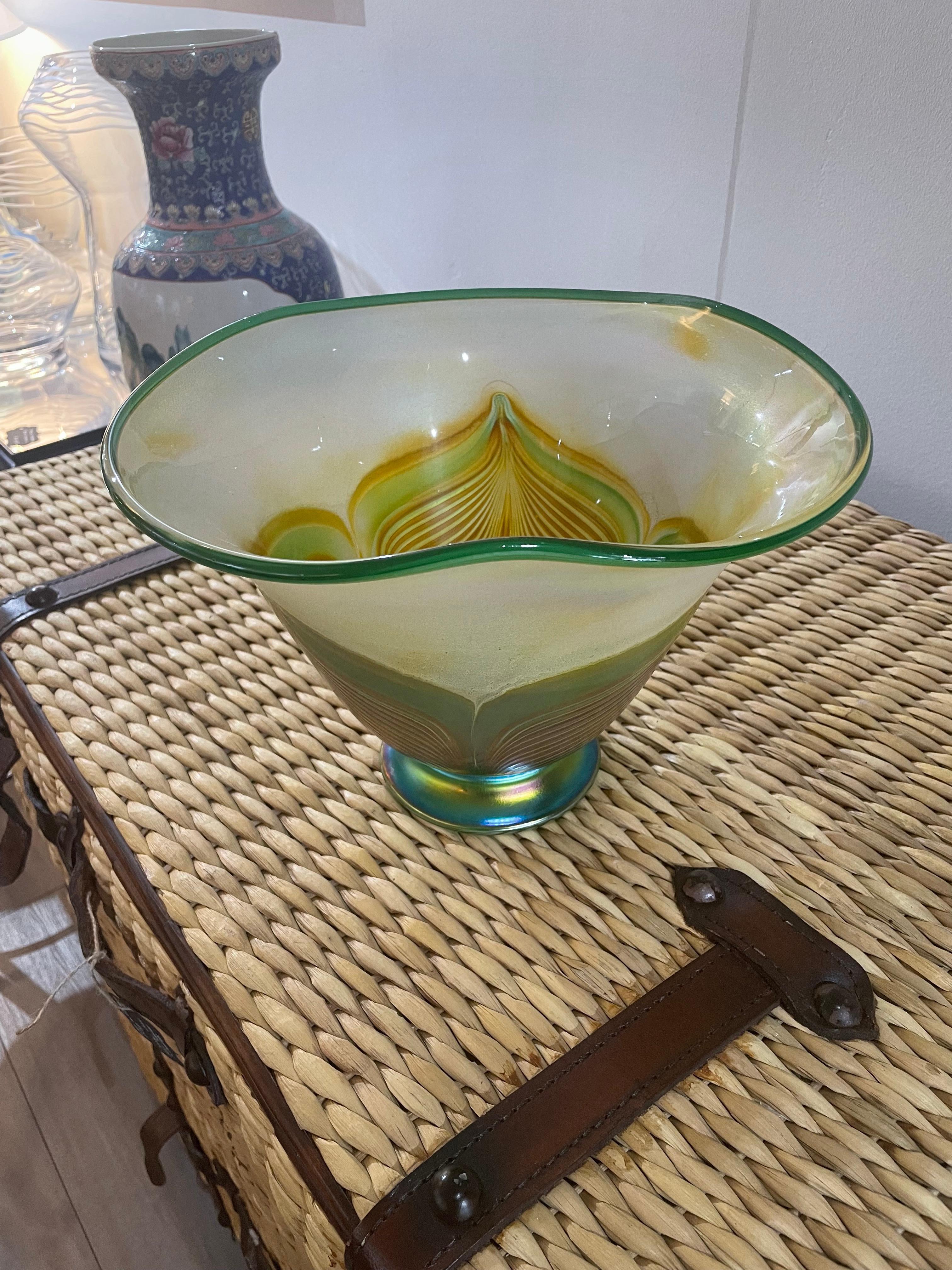 Fired Feathered Art Glass Signed by Igor Muller