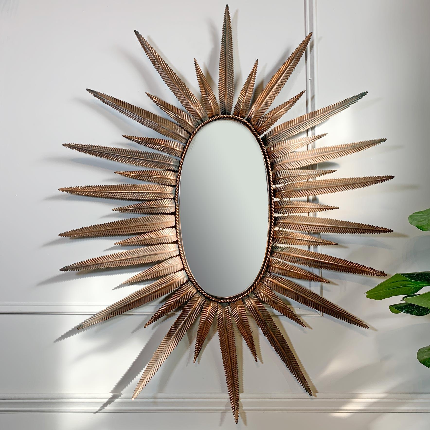Feathered Copper Sunburst Mirror 1970's Italian  For Sale 5