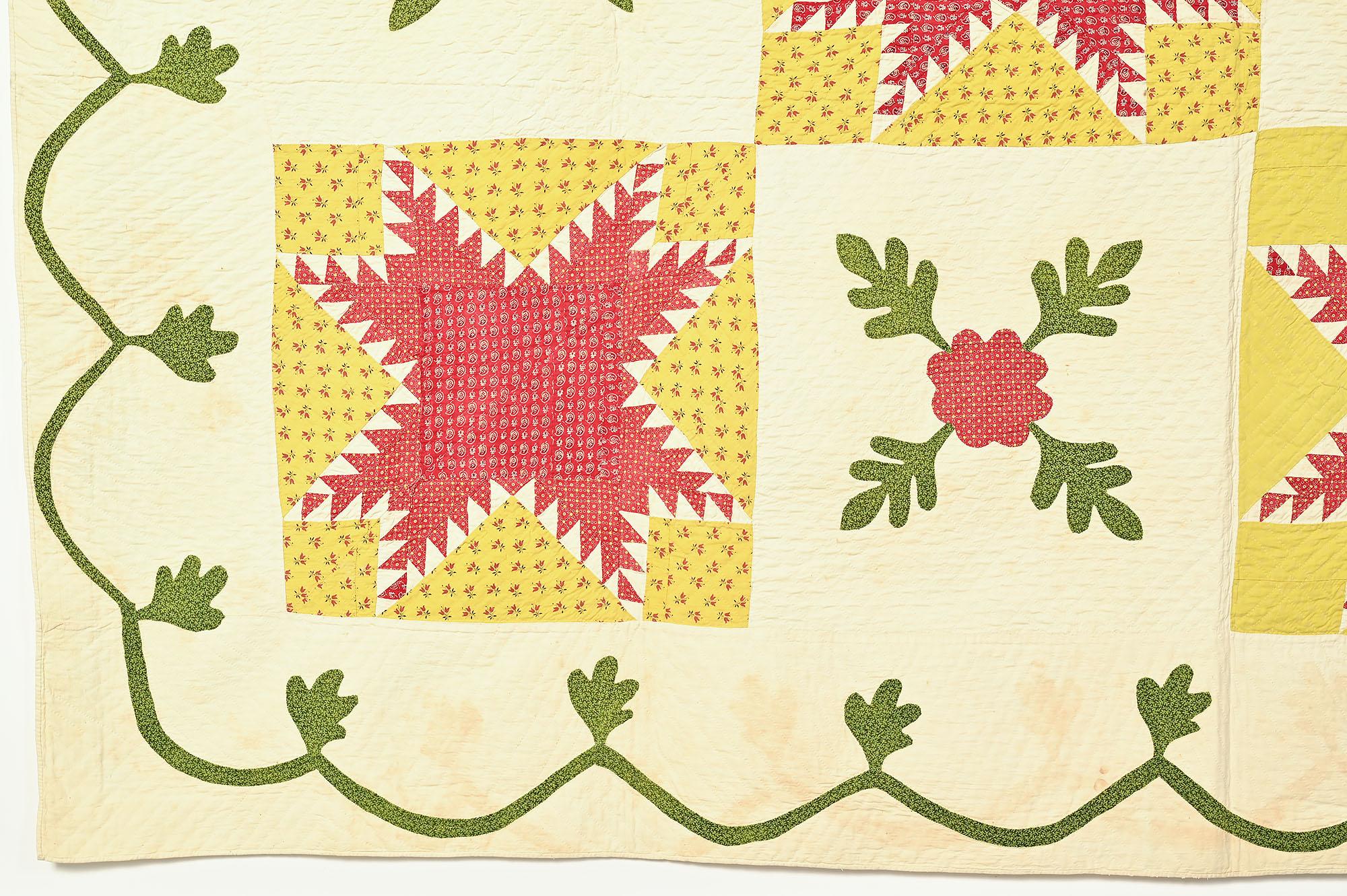 Appliqué Feathered Stars Quilt For Sale
