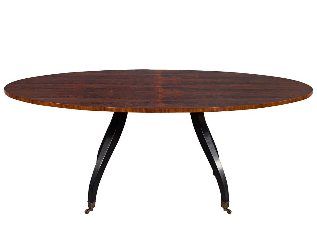 Metal Feathered Walnut Oval Dining Table by Baker Furniture