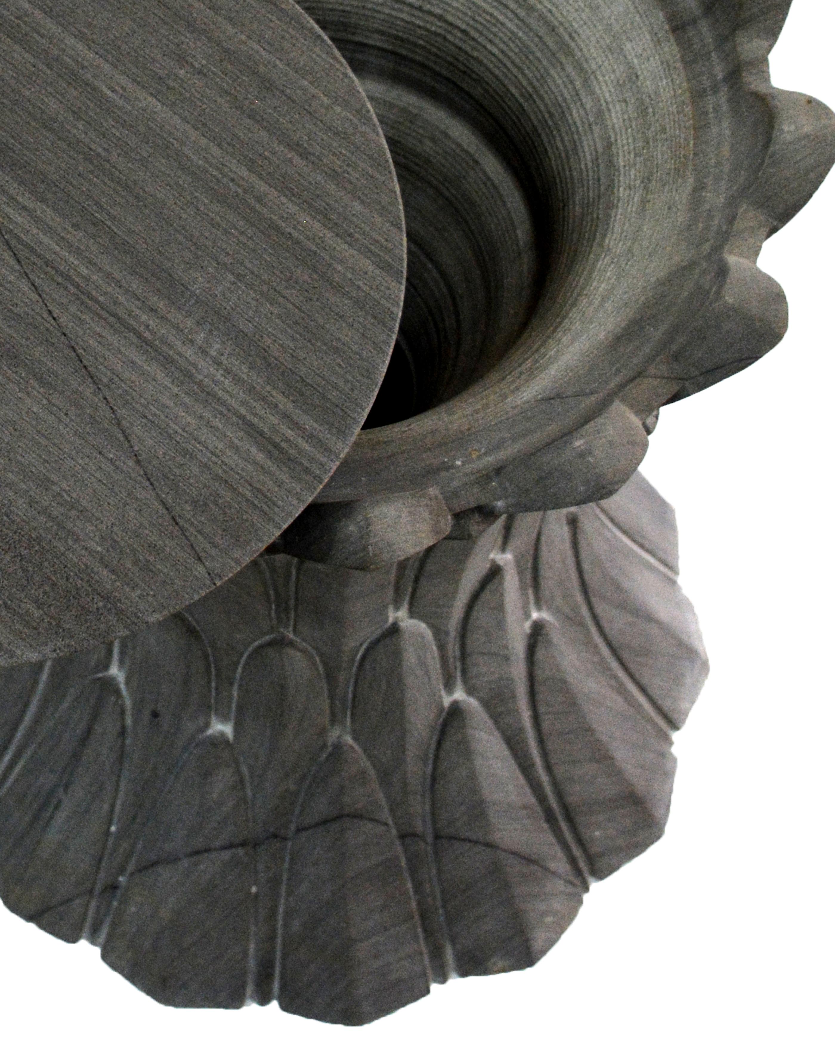 Feathers Art Deco Accent Table in Agra Grey Stone Designed by Stephanie Odegard For Sale 1