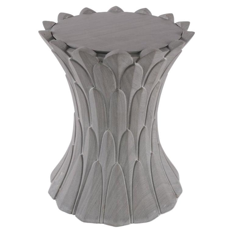 Feathers Art Nouveau Side Table in Agra Grey Stone Designed by Stephanie Odegard For Sale