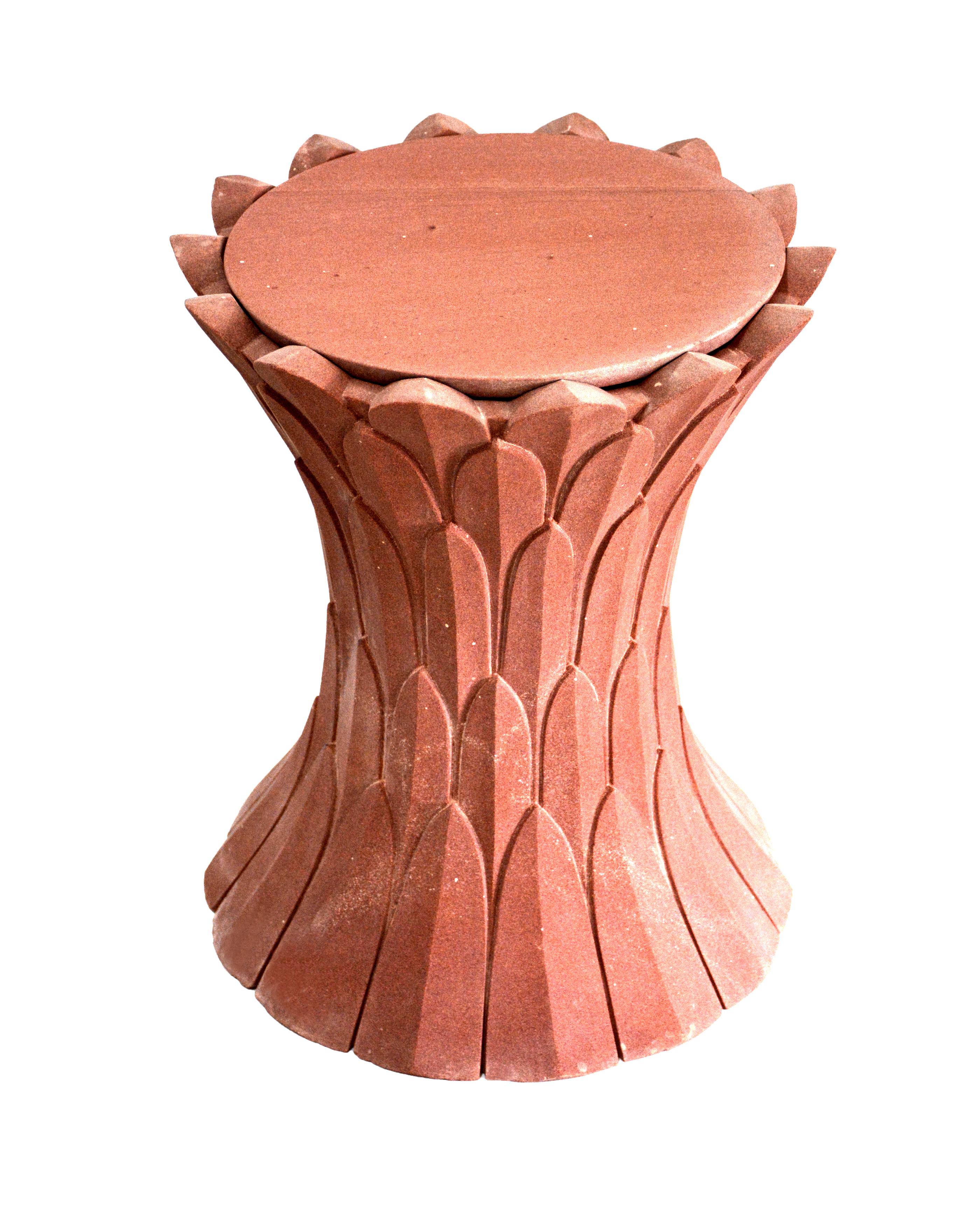 Other Feathers Side Table in Agra Red Stone Handcrafted In India For Sale