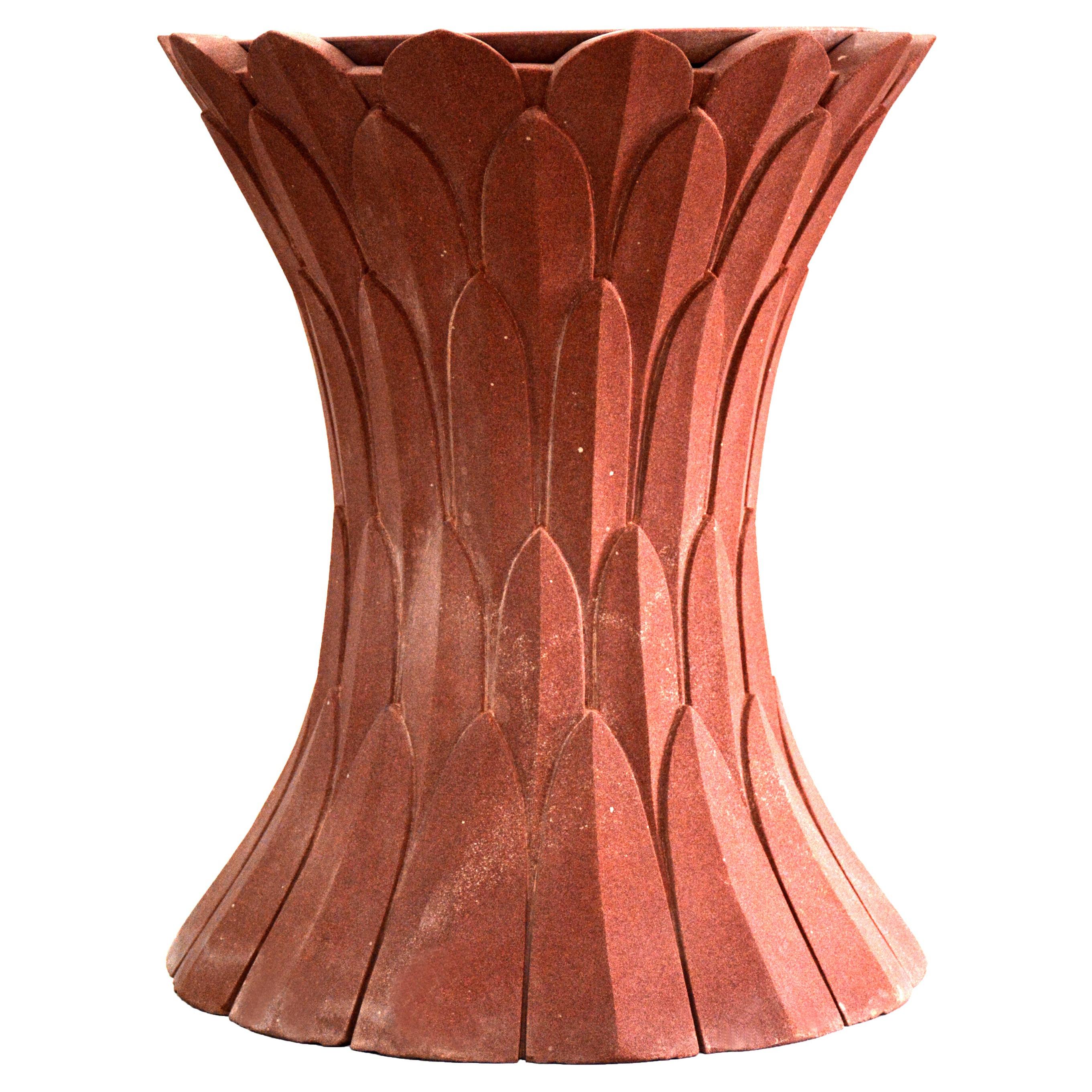 Feathers Side Table in Agra Red Stone Handcrafted In India For Sale