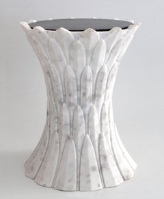 Feathers Side Table in Agra White Marble Handcrafted In India