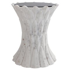 Feathers Side Table in Agra White Marble Handcrafted In India