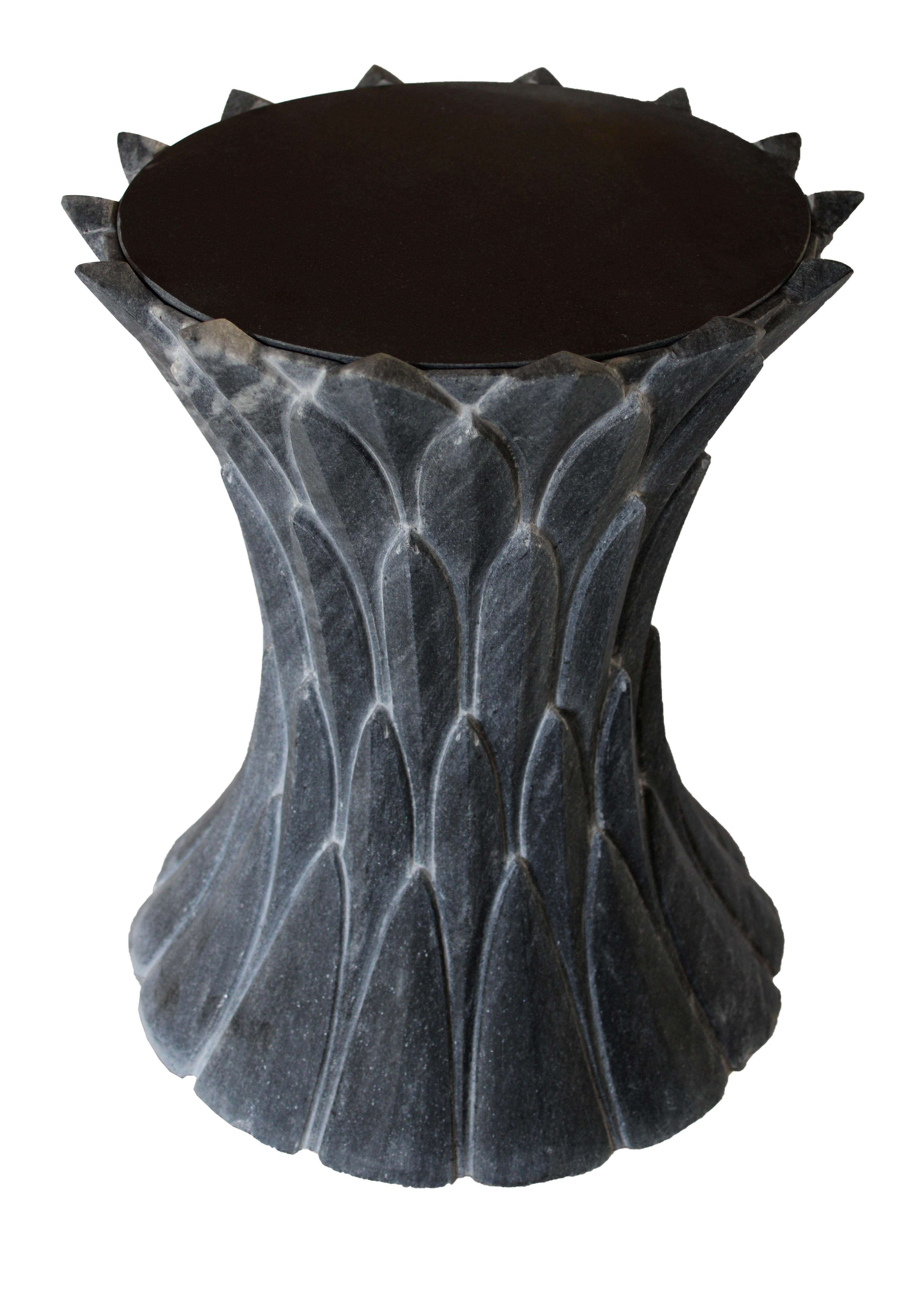 Other Feathers Side Table in Black Marble Handcrafted In India By Stephanie Odegard For Sale