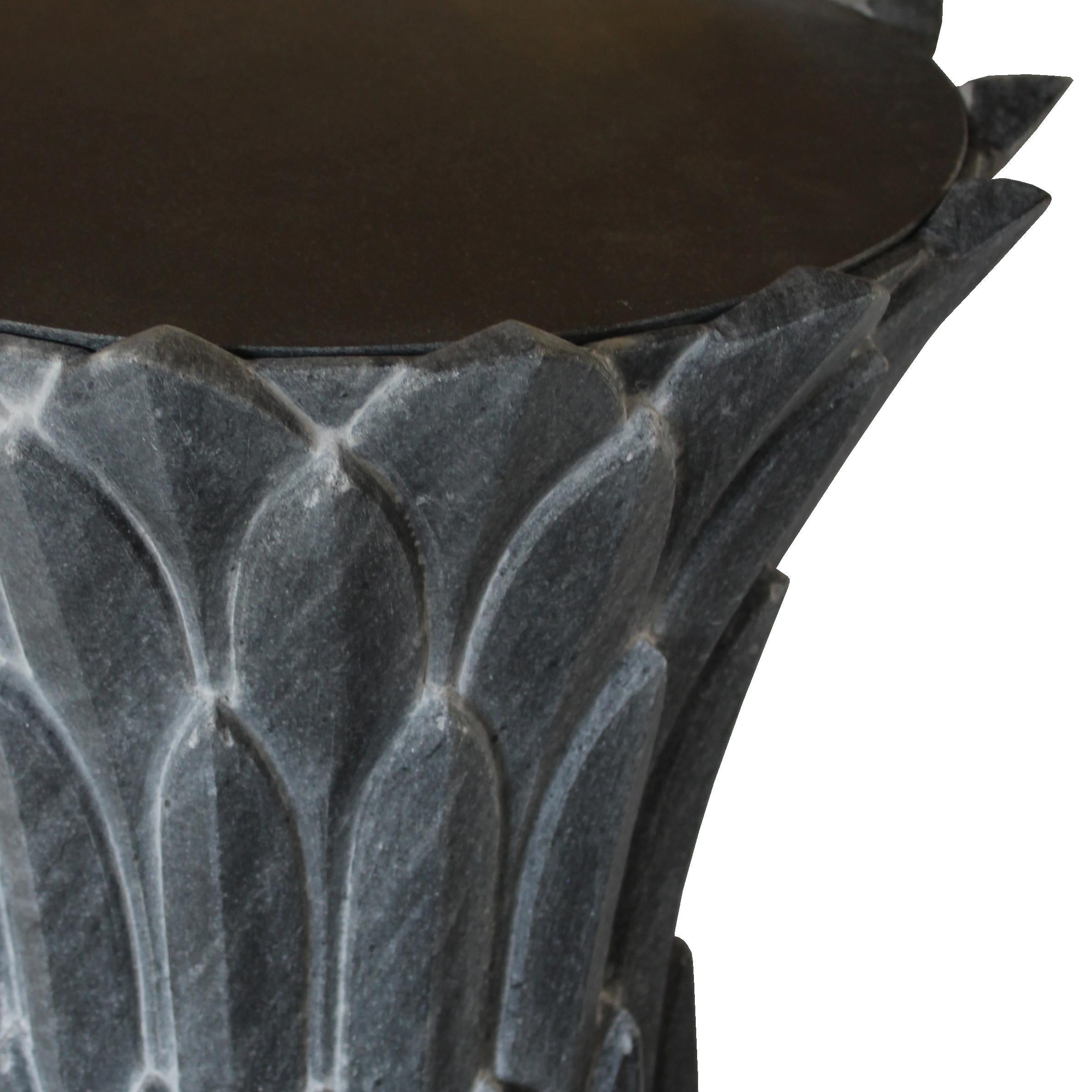 Indian Feathers Side Table in Black Marble Handcrafted In India By Stephanie Odegard For Sale