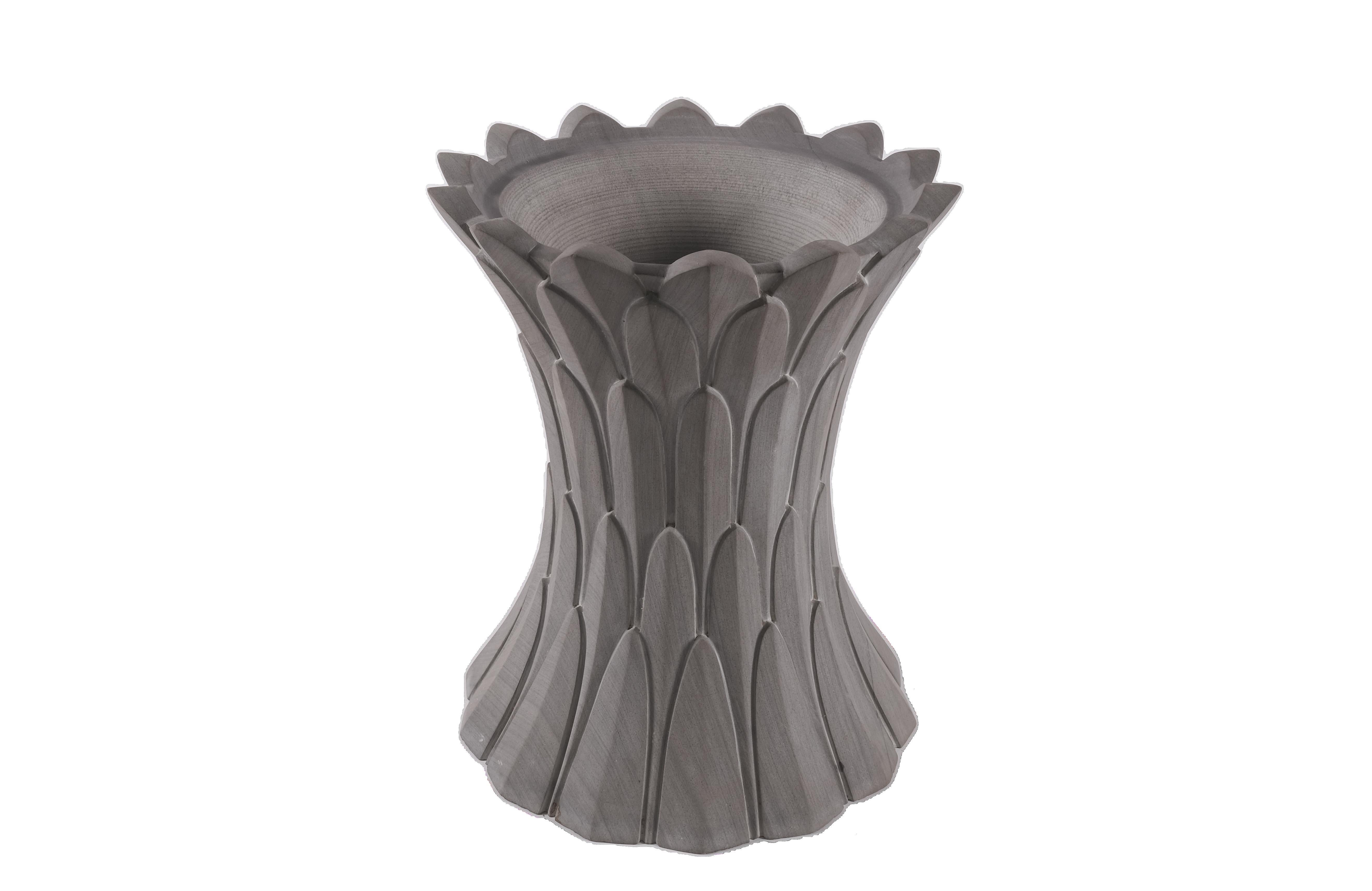Other Feathers Side Table in Agra Grey Stone Handcrafted in India For Sale