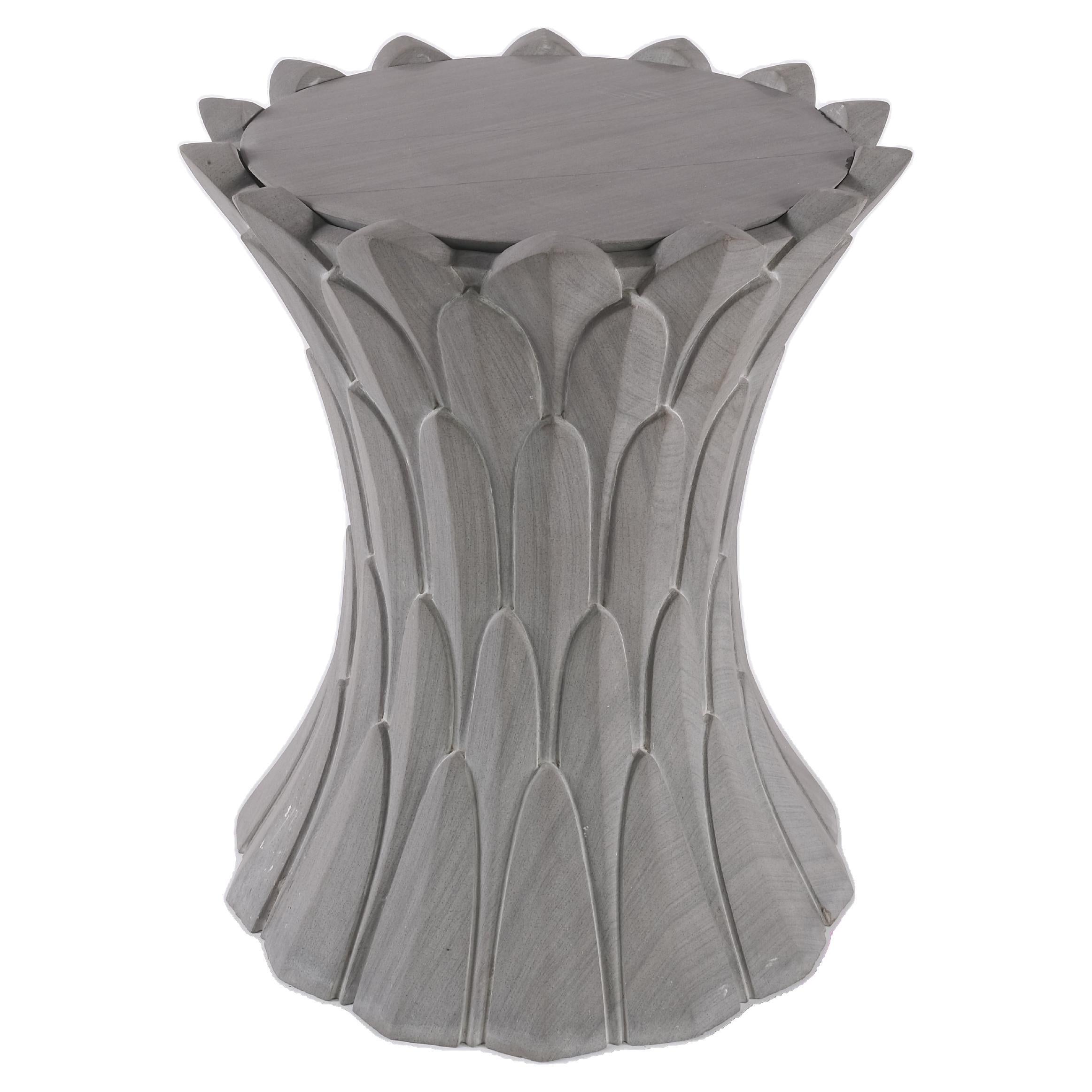 Feathers Side Table in Agra Grey Stone Handcrafted in India For Sale