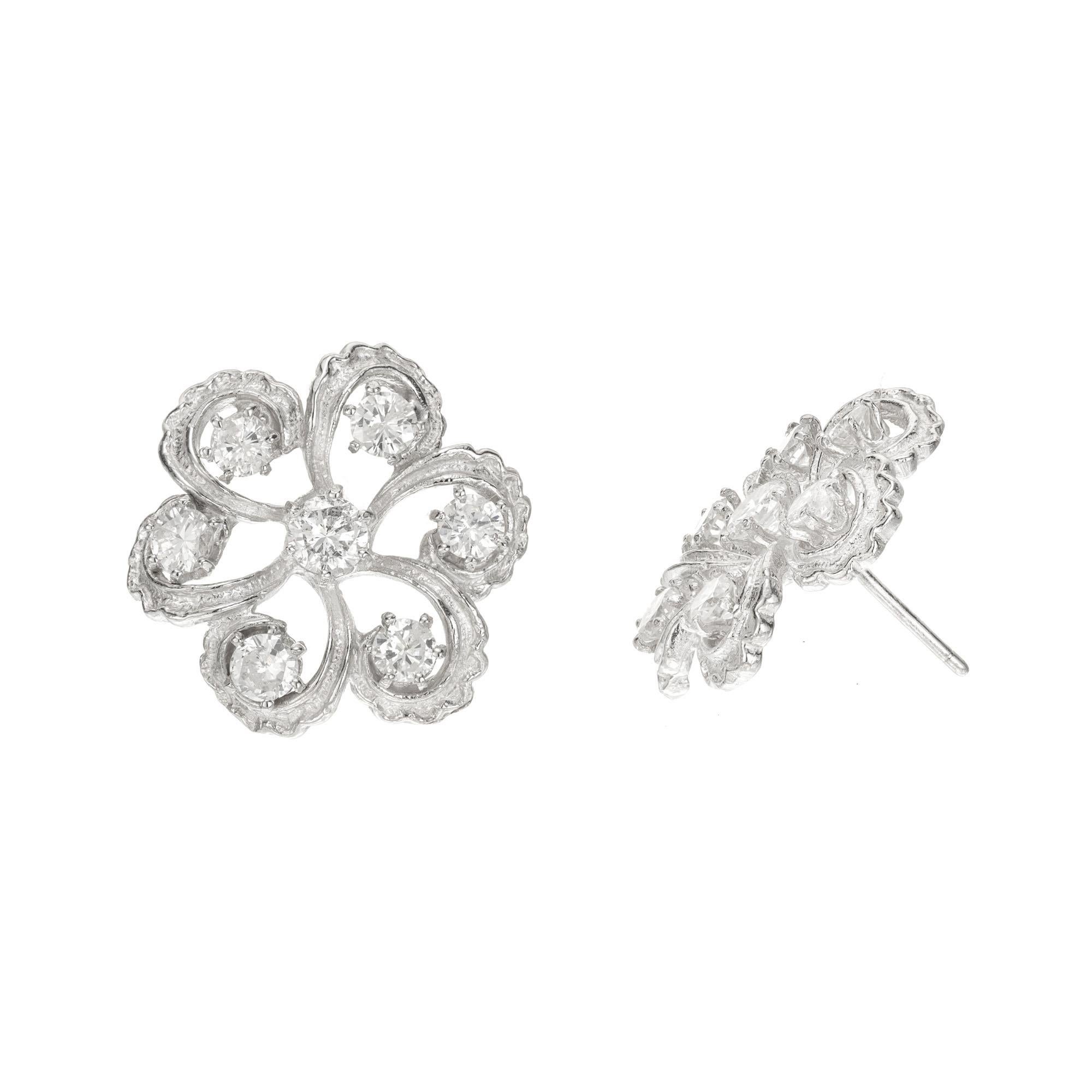 Round Cut Featherstone 2.60 Carat Diamond Platinum Ball Flower Top Earrings For Sale