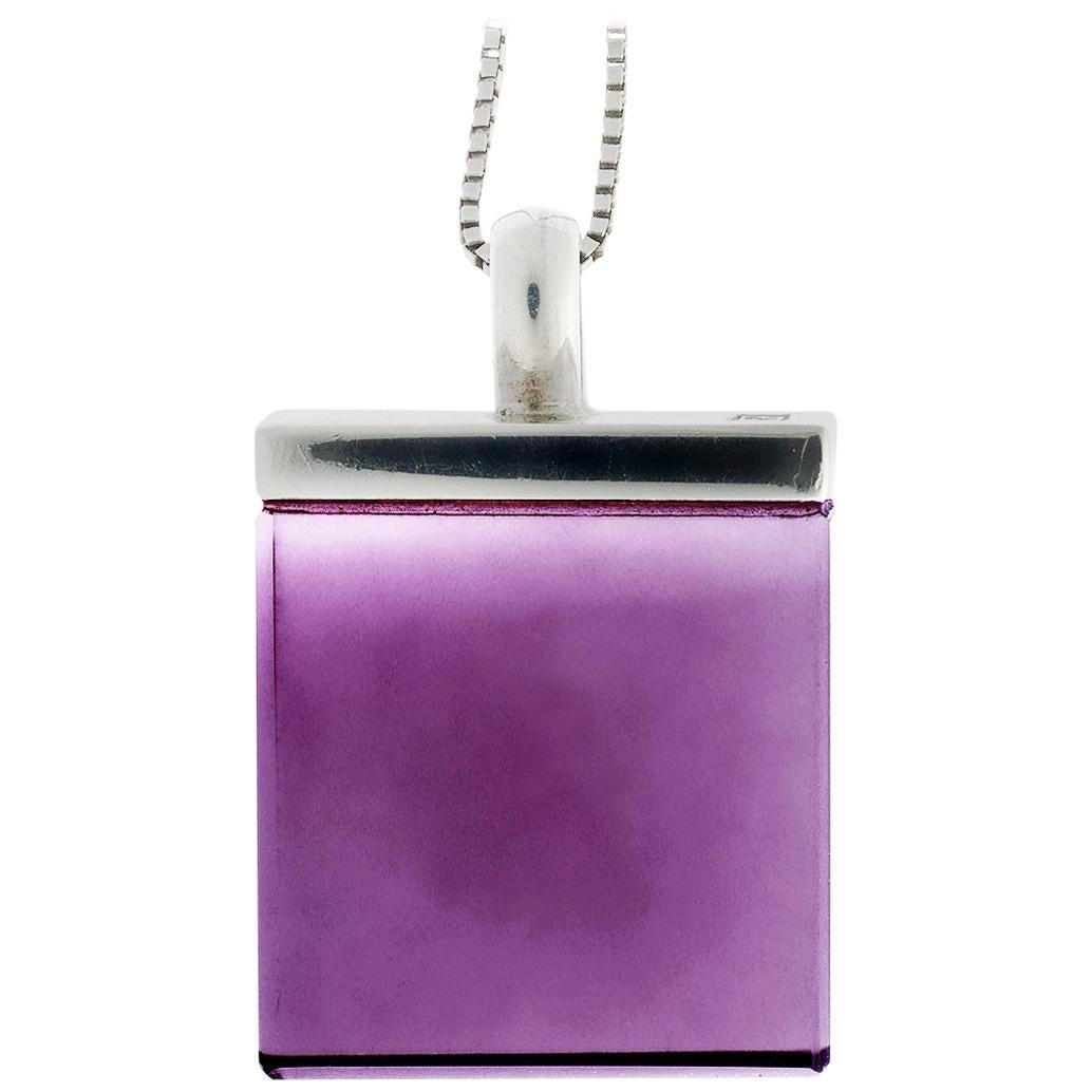 Featured in Vogue Designer Sterling Silver Pendant Necklace with Amethyst For Sale
