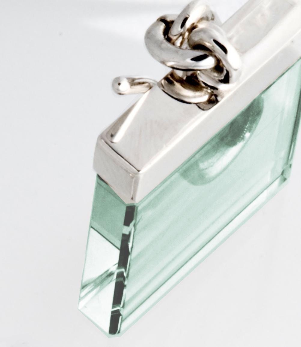Cabochon Featured in Vogue Fourteen Karat White Gold Earrings with Light Green Quartzes For Sale