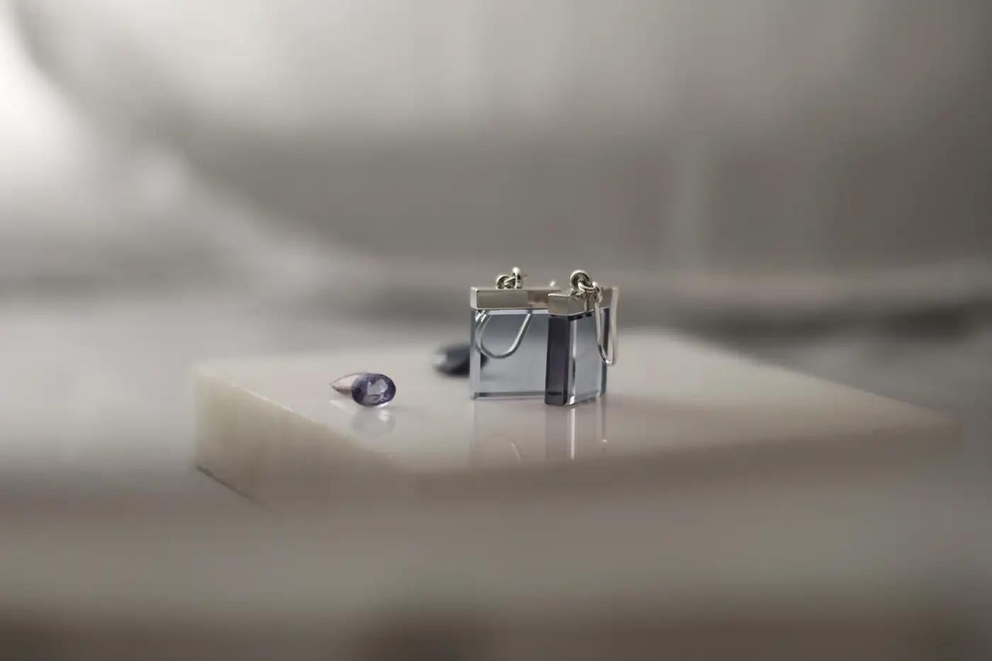 Featured in Vogue Fourteen Karat White Gold Earrings with Light Green Quartzes For Sale 1