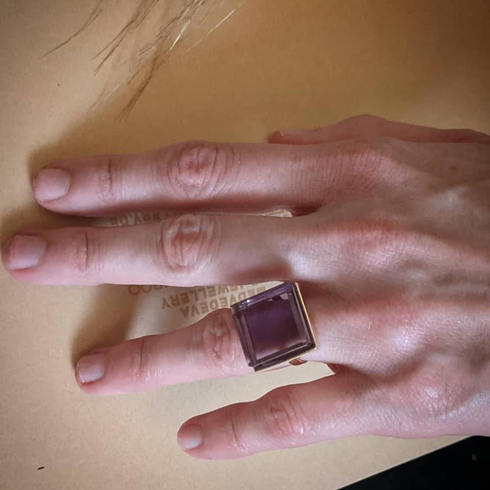Featured in Vogue Rose Gold Art Deco Style Men Ring with Amethyst For Sale 9