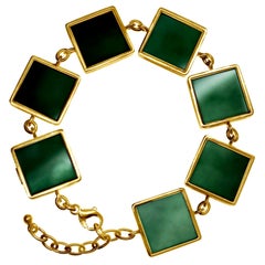 Destacada en Vogue Pulsera de Oro Amarillo Estilo Art Déco con Cuarzo Verde Oscuro