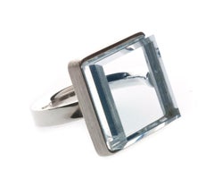 Featured in Vogue Yellow Gold Artisan Minimalist Ring with Light Blue Quartz