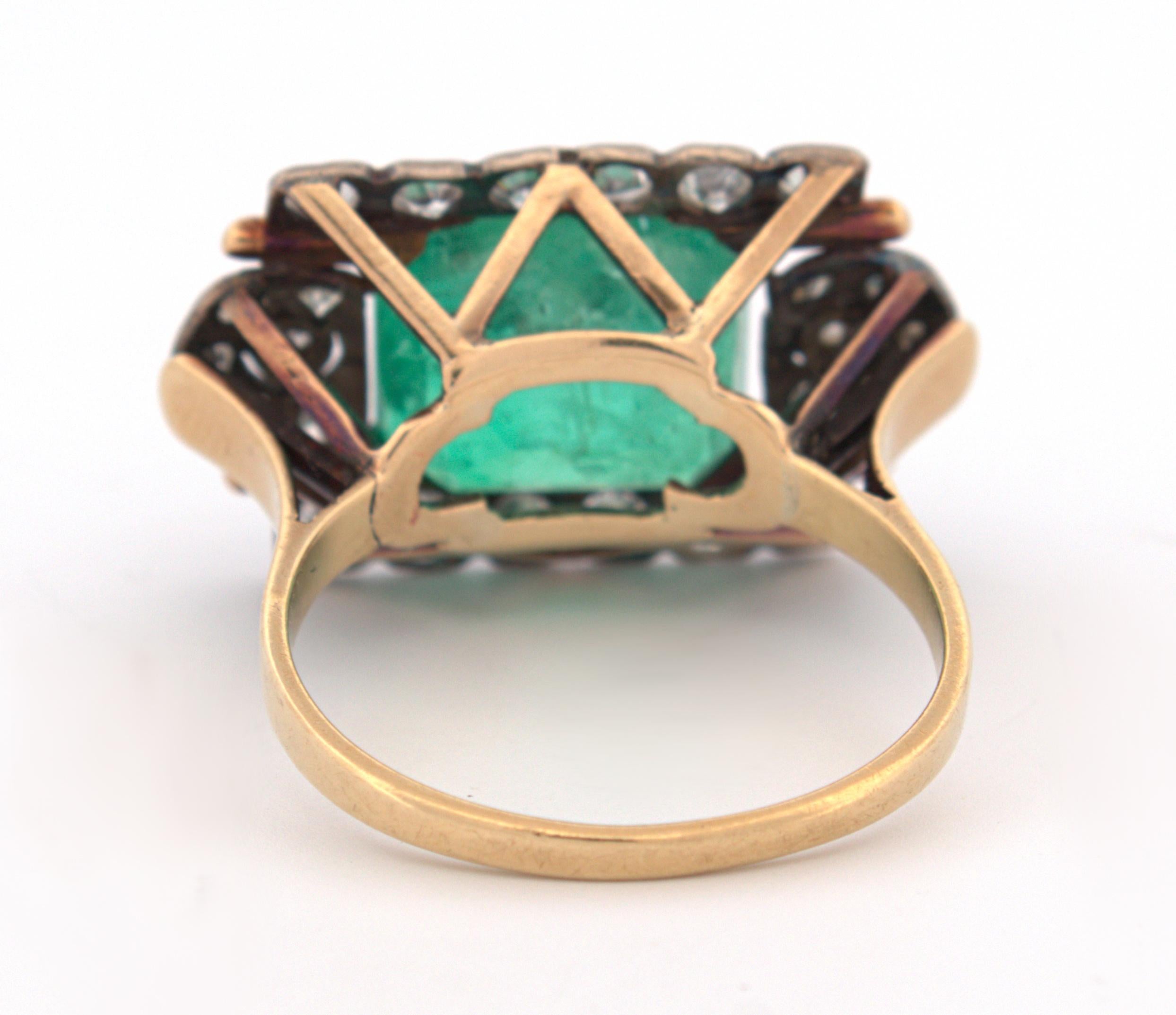 Victorian AGL Certified Natural Colombian Emerald Diamond Silver Topped 18K Gold For Sale 4