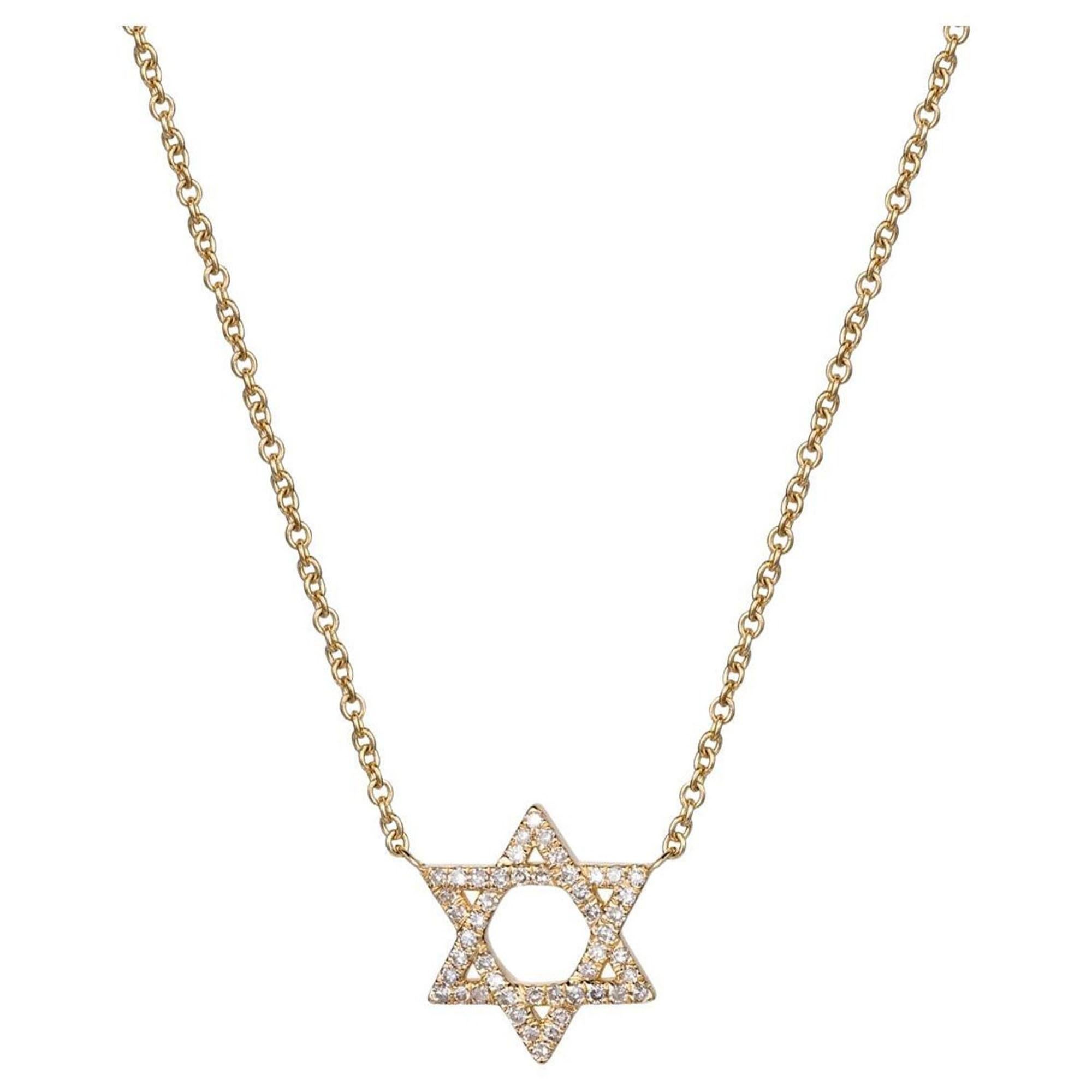 Collier pendentif étoile de David en diamants 14 carats