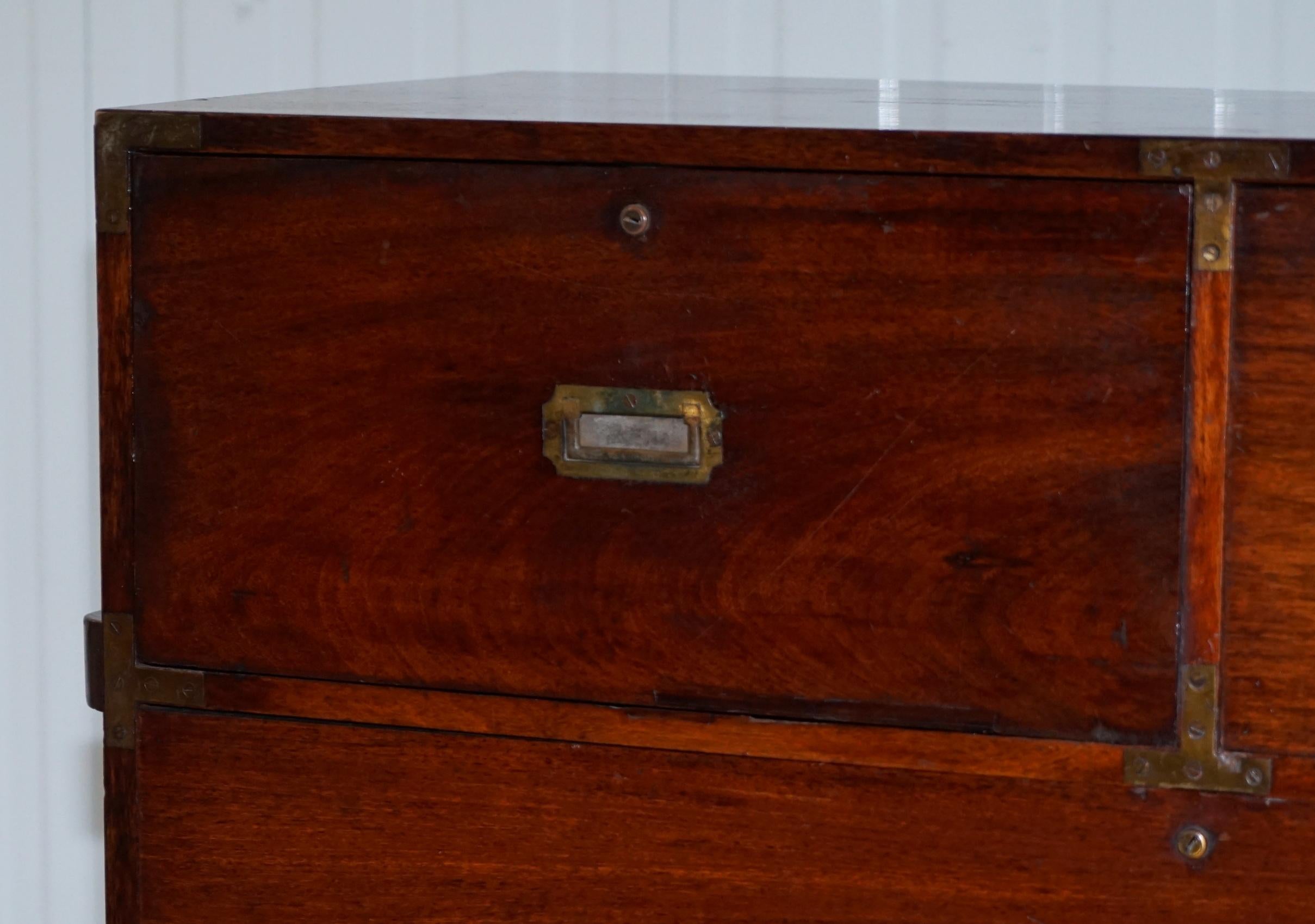 Late 19th Century Feb 1st 1876 Stamped Camphor Wood Military Campaign Chest of Drawers Secrataire