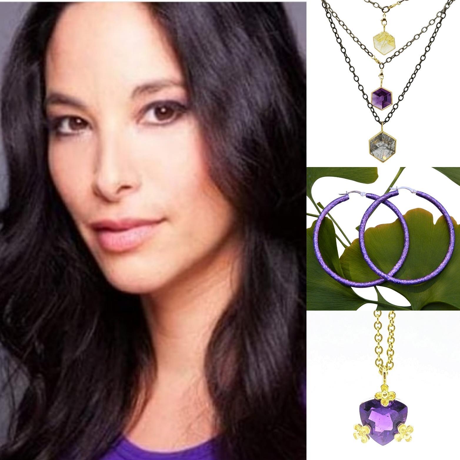 Trillion Cut February Birthstone Amethyst Trillion Necklace in 14KY, 14KP, 18KY Petal Prongs For Sale