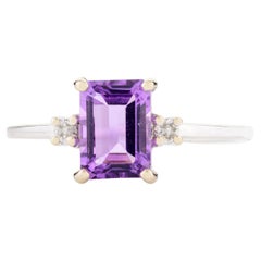 Bague pour femmes de février en or blanc massif 18 carats avec améthyste et diamants