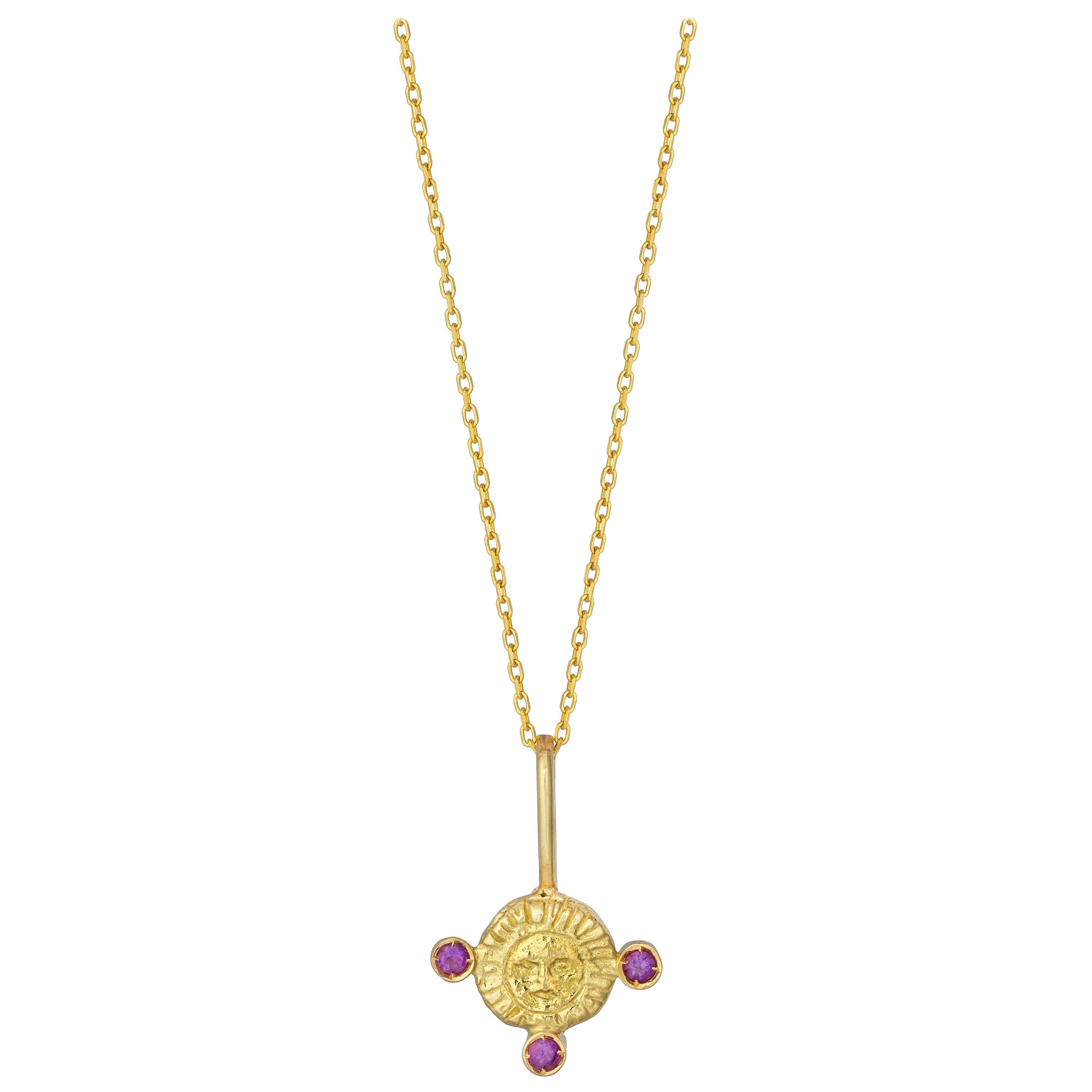 February Birthstone Pendant Necklace with Amethyst, 18 Karat Yellow Gold For Sale