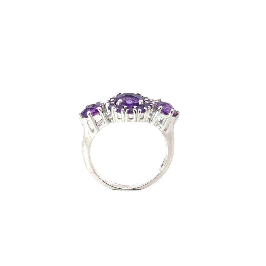 For Sale:  February Bithstone Amethyst Cluster Women Ring in 925 Sterling Silver for Mother 7