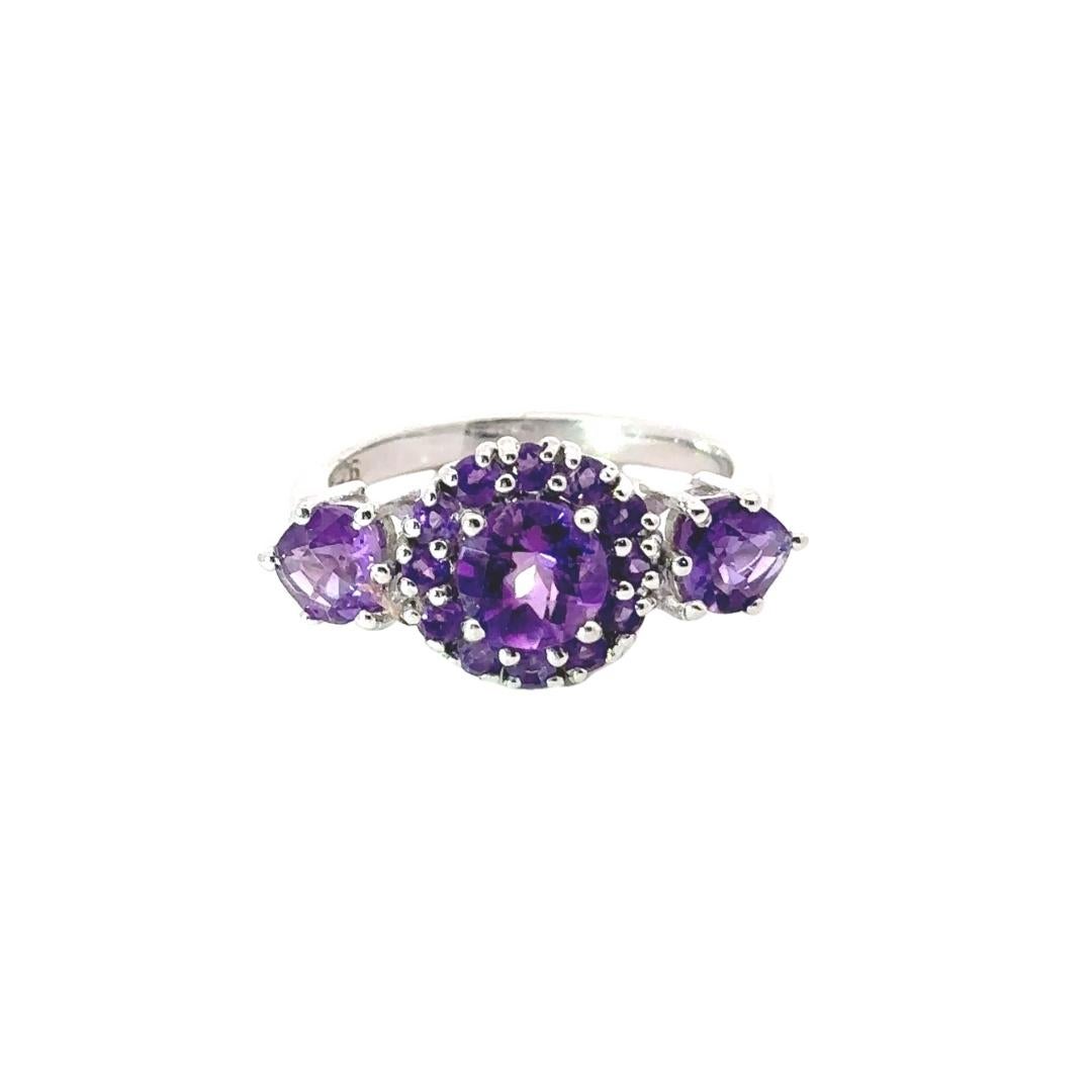For Sale:  February Bithstone Amethyst Cluster Women Ring in 925 Sterling Silver for Mother 8