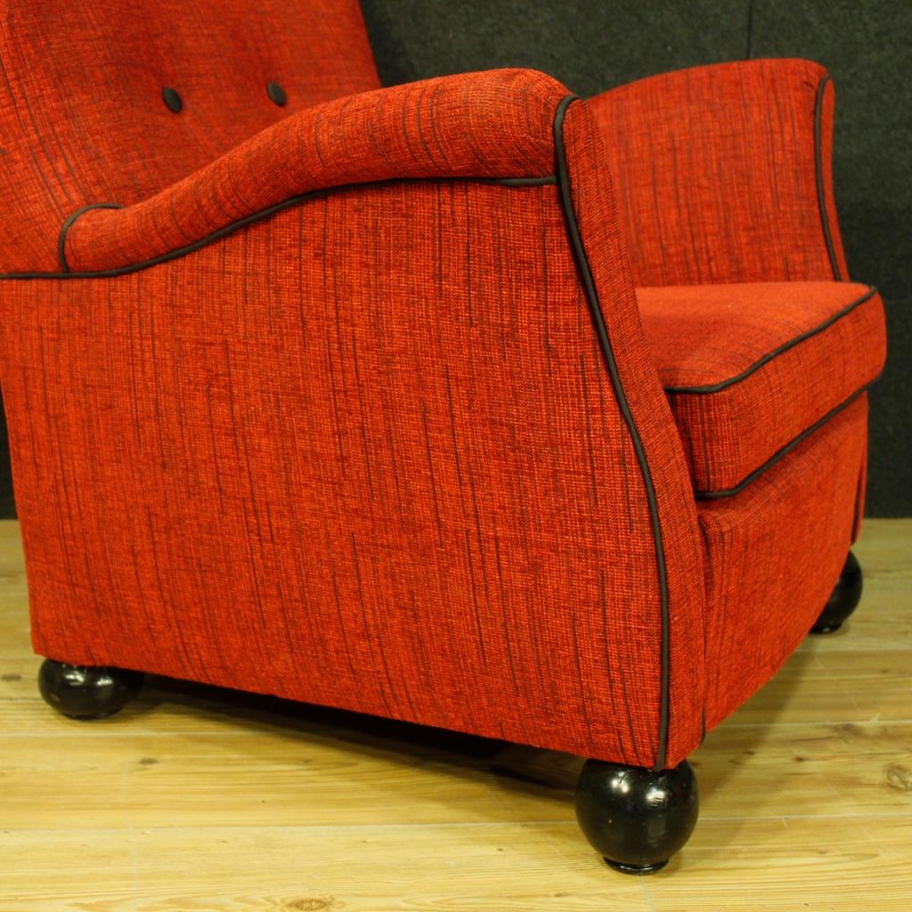 Fede Cheti 20th Century Red Fabric Italian Design Pair of Armchairs, 1950 In Good Condition In Vicoforte, Piedmont