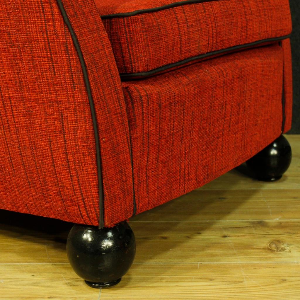 Fede Cheti 20th Century Red Fabric Italian Design Pair of Armchairs, 1950 1