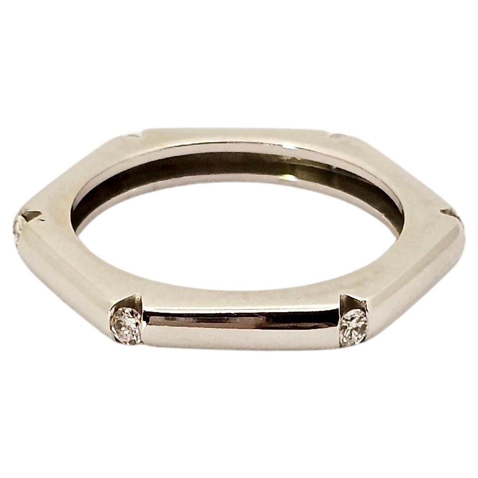 Hexagonal Wedding Band in 18 Kt White Gold and Diamonds